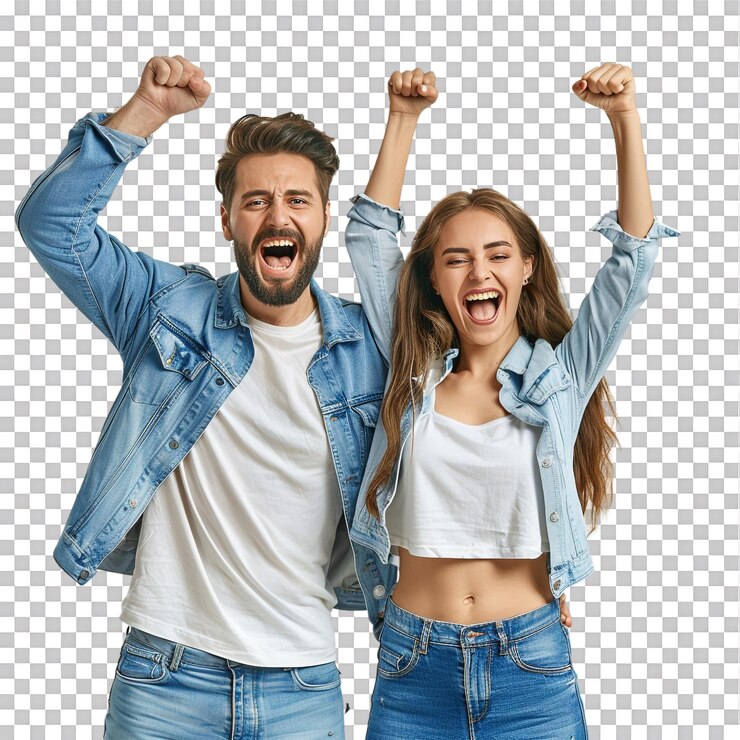PSD una pareja aislada aplaudiendo en un fondo transparente
