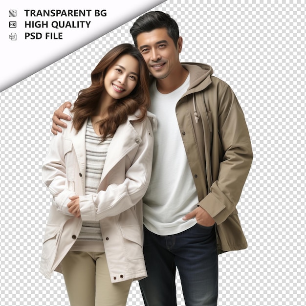 PSD pareja asiática enérgica estilo ultra realista fondo blanco