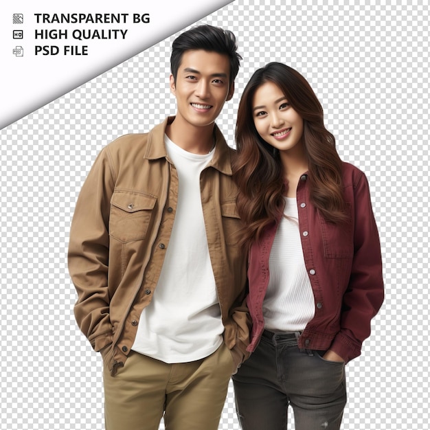 PSD pareja asiática grosera estilo ultra realista fondo blanco