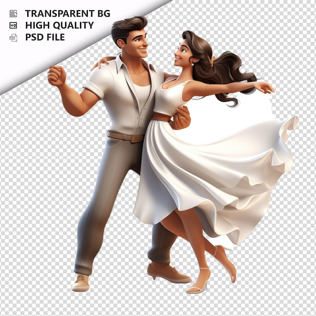 La pareja blanca bailando en 3d estilo dibujos animados con fondo blanco es