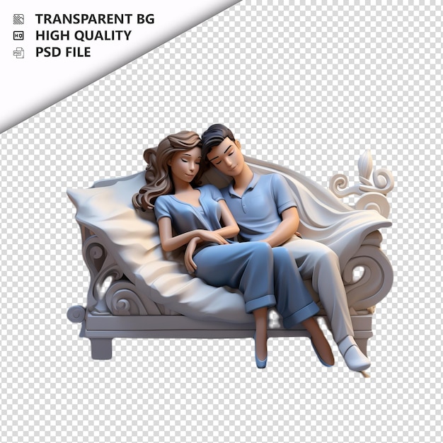 La pareja blanca durmiendo una siesta en 3d estilo dibujos animados con fondo blanco es