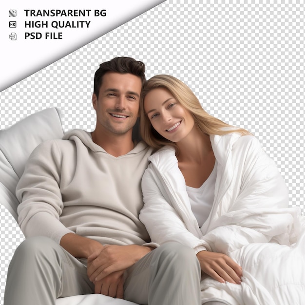 PSD pareja blanca relajándose estilo ultra realista fondo blanco