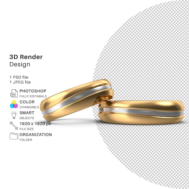 PSD pareja de bodas anillo de oro modelado 3d archivo psd anillo de pareja realista