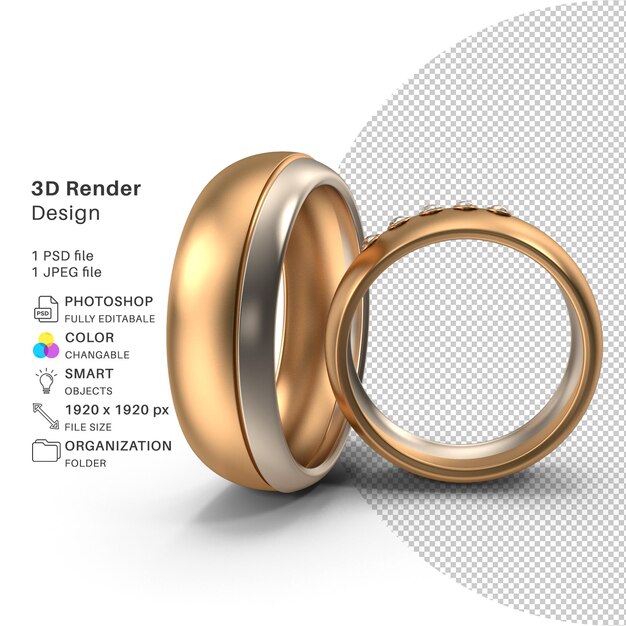 Pareja de bodas anillo de oro modelado 3d archivo psd anillo de pareja realista