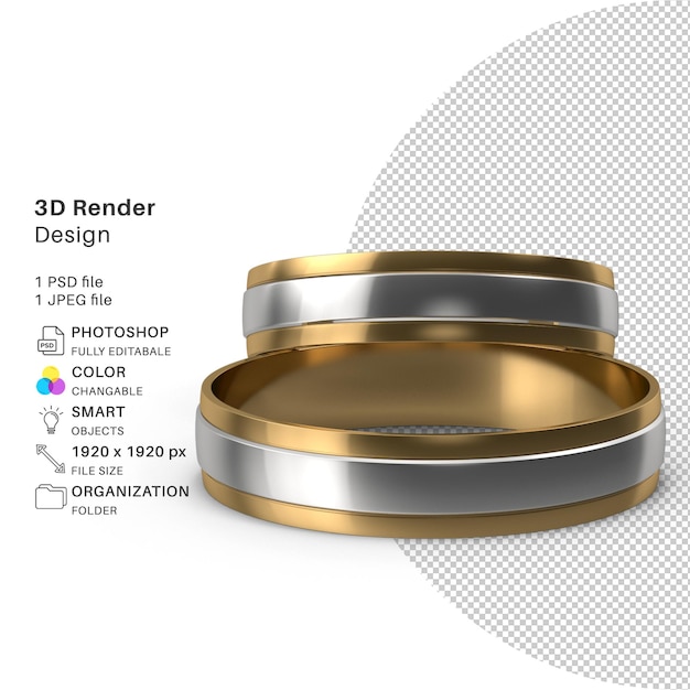 Pareja de bodas Anillo de oro Modelado 3D Archivo PSD Anillo de pareja realista