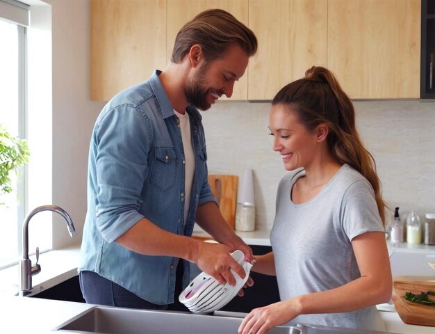 PSD una pareja bonita en una cocina.