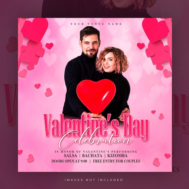 Pareja día de san valentín banner publicación en redes sociales instagram rosa roja especial