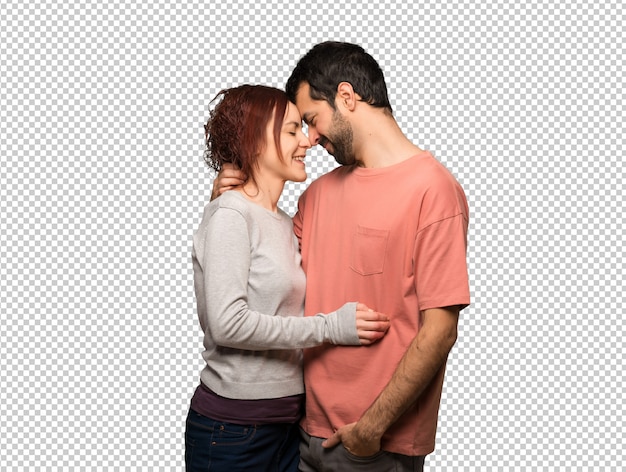 Pareja en el día de San Valentín con expresión feliz