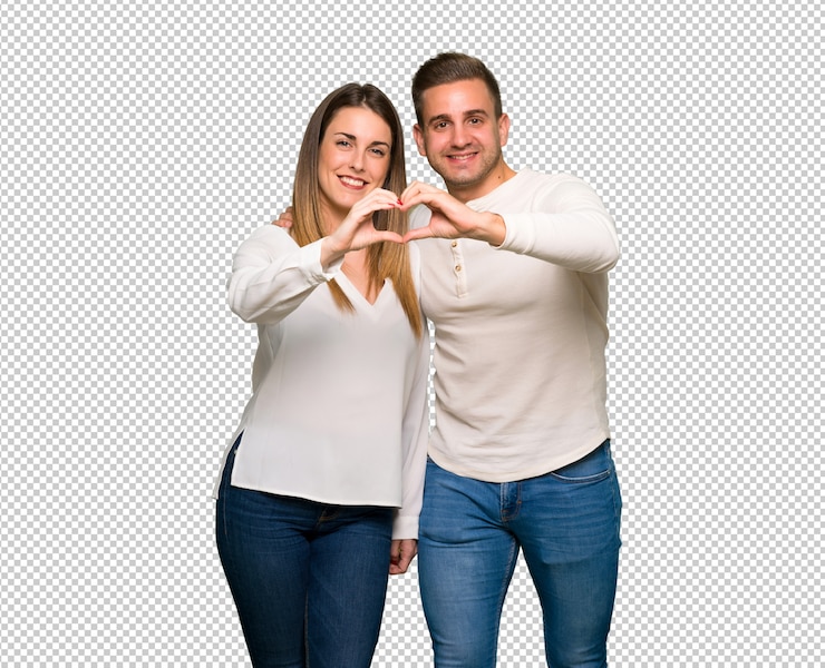 PSD pareja en el día de san valentín haciendo un corazón con las manos
