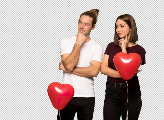 PSD pareja en el día de san valentín mirando hacia el lado