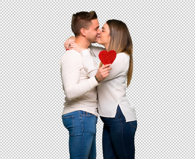PSD pareja en el día de san valentín con un símbolo de corazón y besos