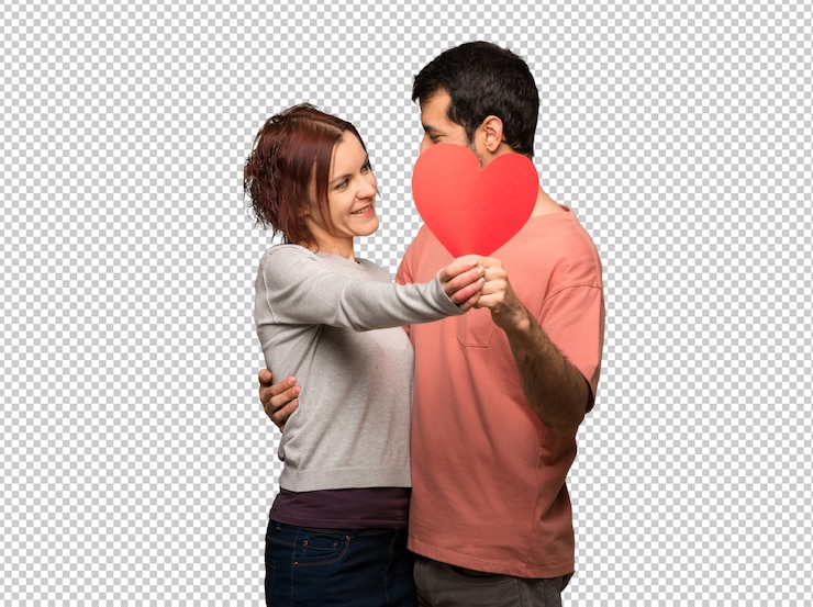PSD pareja en el día de san valentín con un símbolo de corazón