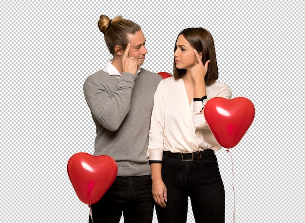 Pareja en el día de san valentín teniendo dudas y pensando.