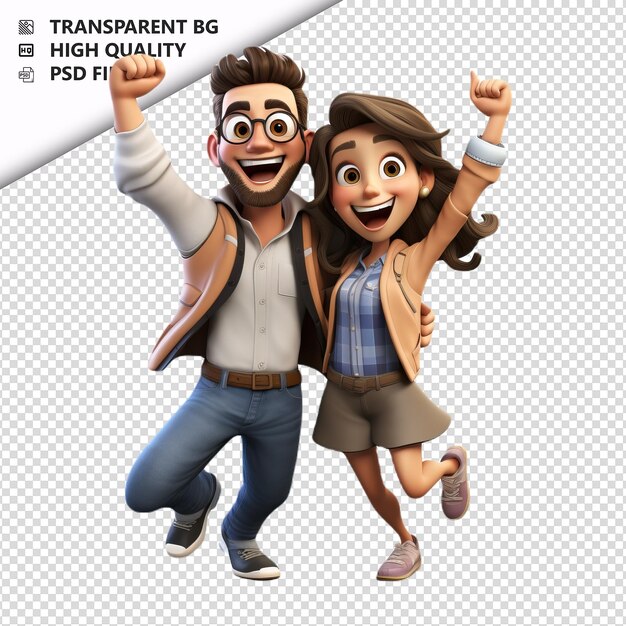 PSD una pareja estadounidense emocionada en 3d estilo dibujos animados con fondo blanco