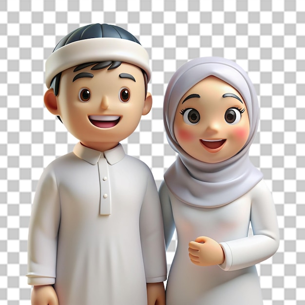 Una pareja feliz de 3d con ropa de ihram