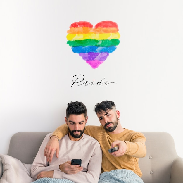 PSD pareja gay y mockup de copyspace