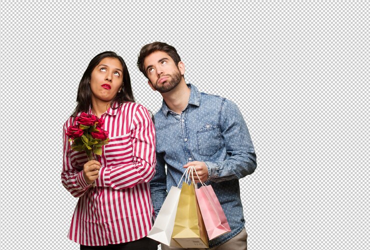 PSD pareja joven en el día de san valentín cansado y aburrido