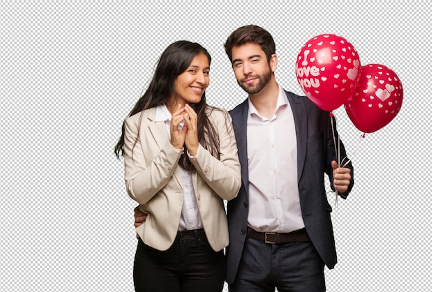 Pareja joven en el día de San Valentín ideando un plan