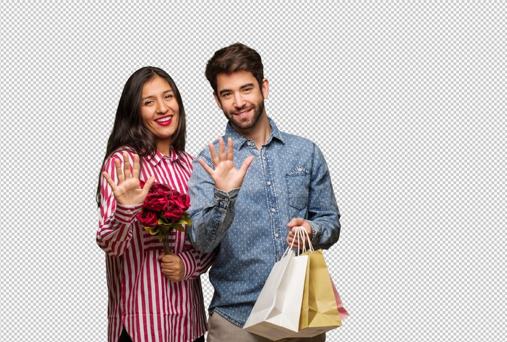 PSD pareja joven en el día de san valentín que muestra el número diez