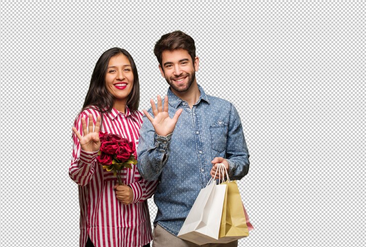 PSD pareja joven en el día de san valentín que muestra el número nueve