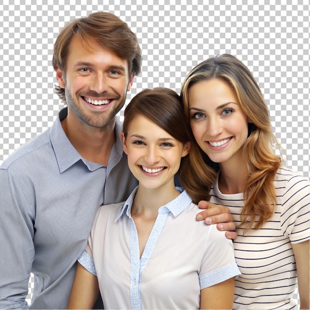 PSD una pareja joven con una mujer feliz sonriendo.