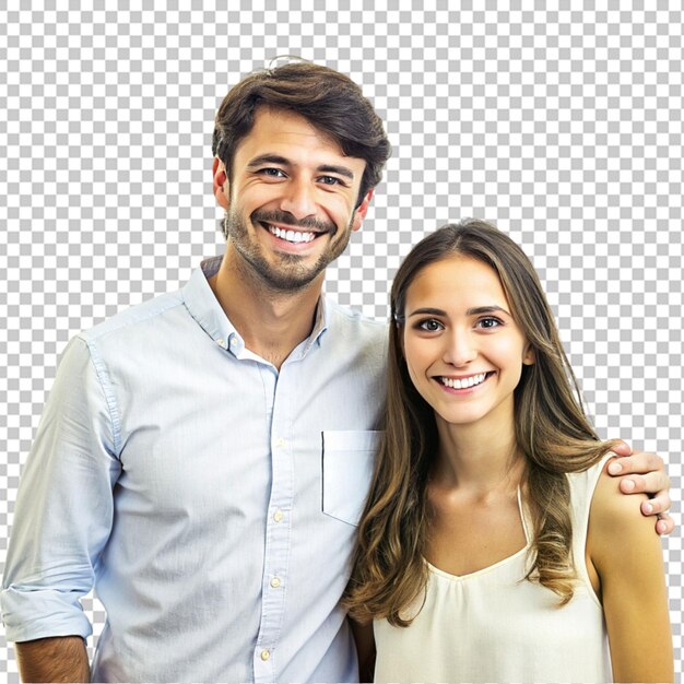 PSD una pareja joven con una mujer feliz sonriendo.