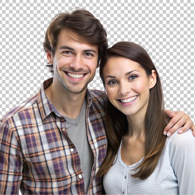 PSD una pareja joven con una mujer feliz sonriendo.