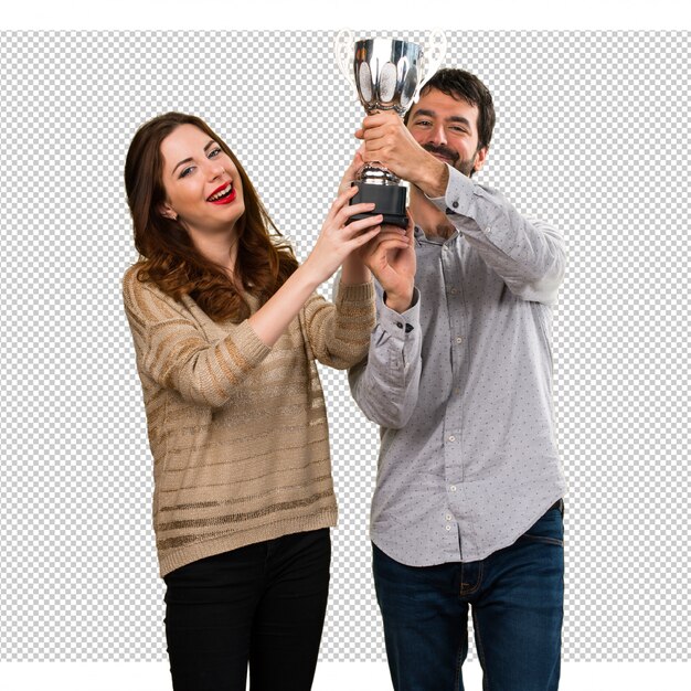 Pareja joven, tenencia, un, trofeo