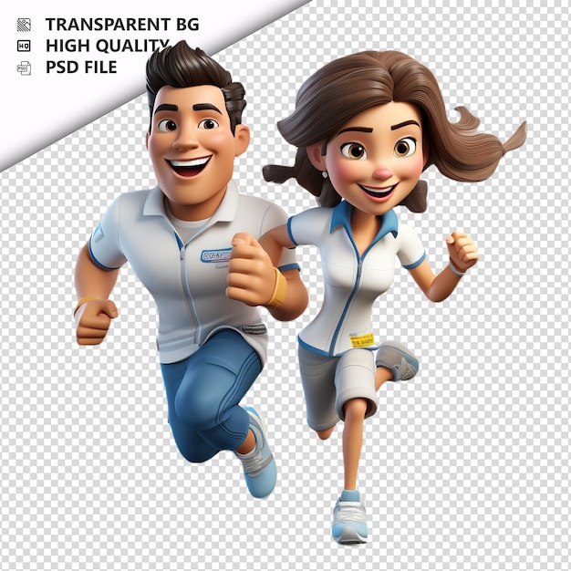 PSD la pareja latina corriendo en 3d estilo de dibujos animados con fondo blanco es