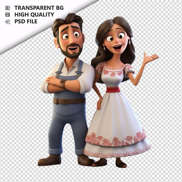 Pareja latina grosera en 3d estilo de dibujos animados con fondo blanco