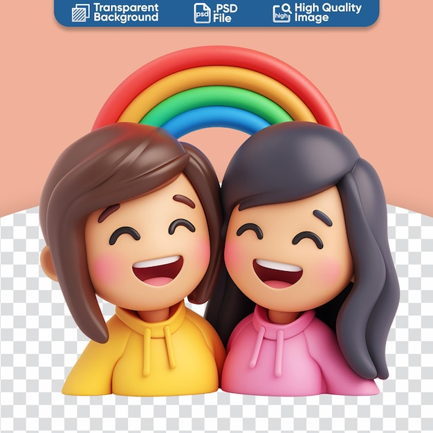 PSD pareja lgbt que exuda alegría los tonos del arco iris renderizado simple en 3d de una pareja de lesbianas