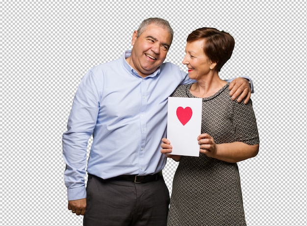 PSD pareja de mediana edad celebrando el día de san valentín