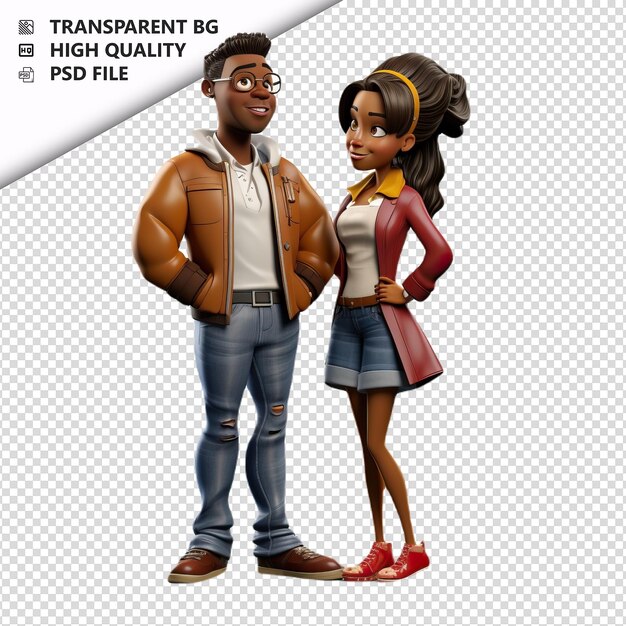 Pareja negra grosera en 3d estilo de dibujos animados con fondo blanco