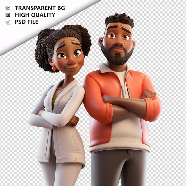 PSD pareja negra grosera en 3d estilo de dibujos animados con fondo blanco