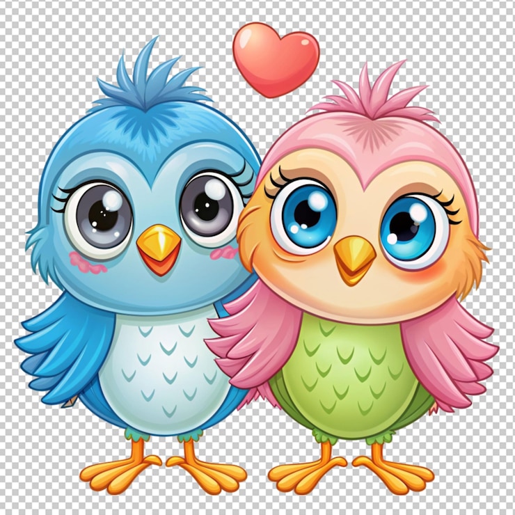 PSD pareja de pájaros de dibujos animados