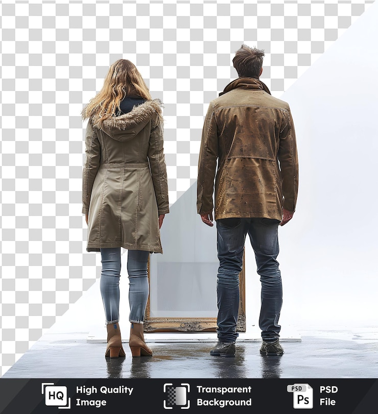 PSD una pareja de pie ante un espejo reflejándose juntos sobre un fondo transparente