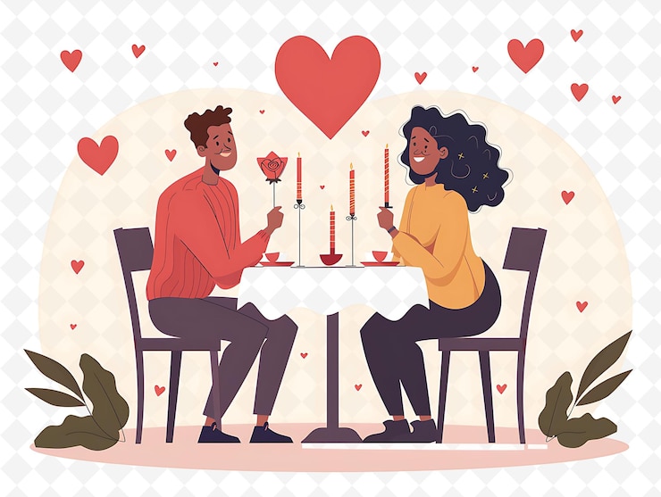 PSD pareja que asiste a una cena del día de san valentín el diseño es romántico ilustración plana carácter cultural