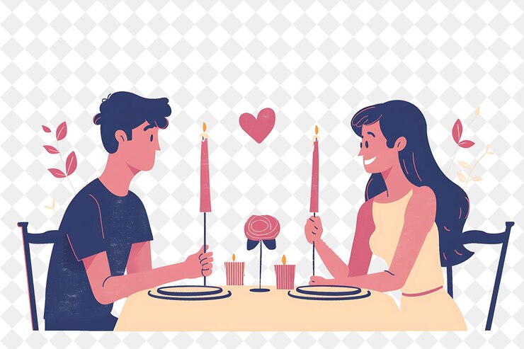 PSD una pareja que asiste a una cena de san valentín el diseño es el festival de ilustración plana romántica del mundo