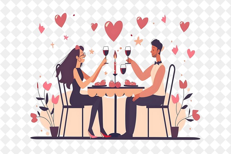 PSD una pareja que asiste a una cena de san valentín el diseño es el festival de ilustración plana romántica del mundo