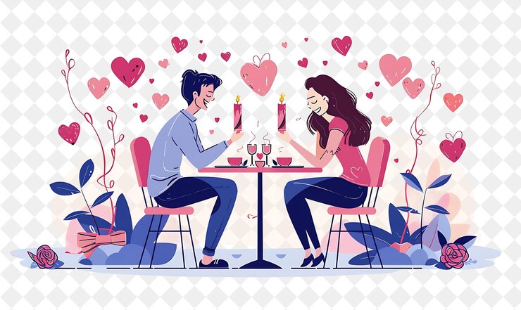 PSD una pareja que asiste a una cena de san valentín el diseño es el festival de ilustración plana romántica del mundo