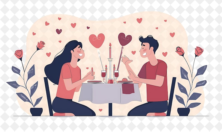PSD una pareja que asiste a una cena de san valentín el diseño es el festival de ilustración plana romántica del mundo