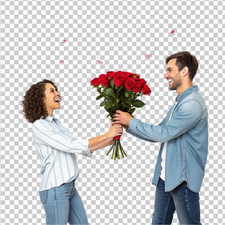 PSD una pareja con rosas de regalo en el día de san valentín