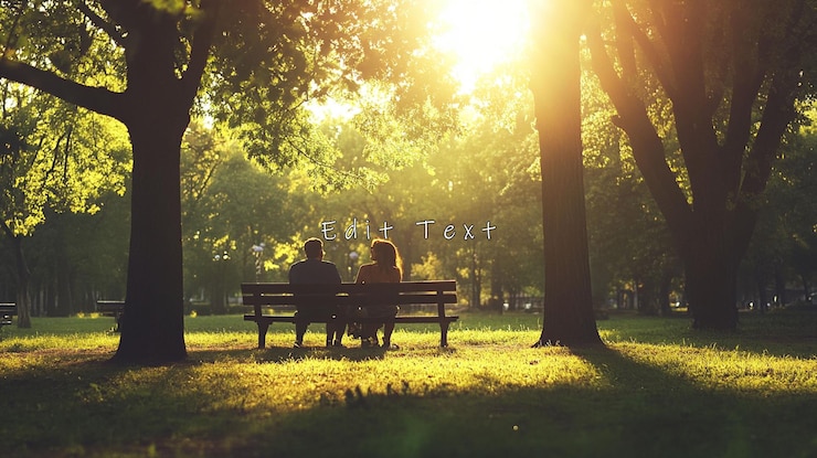 PSD una pareja sentada en un banco del parque al atardecer