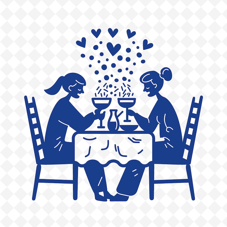 PSD una pareja sentada en una mesa con corazones y corazones en la parte superior