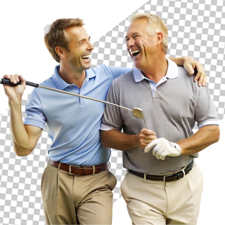 PSD una pareja de tamaño medio jugando al golf en la naturaleza.