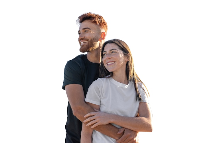 PSD pareja de tiro medio posando juntos