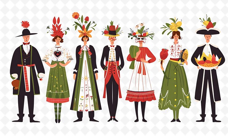 PSD las parejas que participan en un carácter tradicional de la república checa masopu flat illustration culture