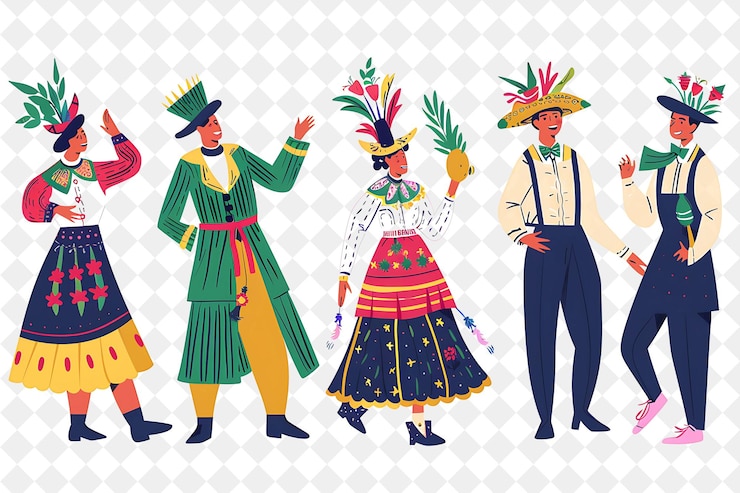 PSD parejas que participan en un tradicional festival de ilustración plana masopu de la república checa del mundo