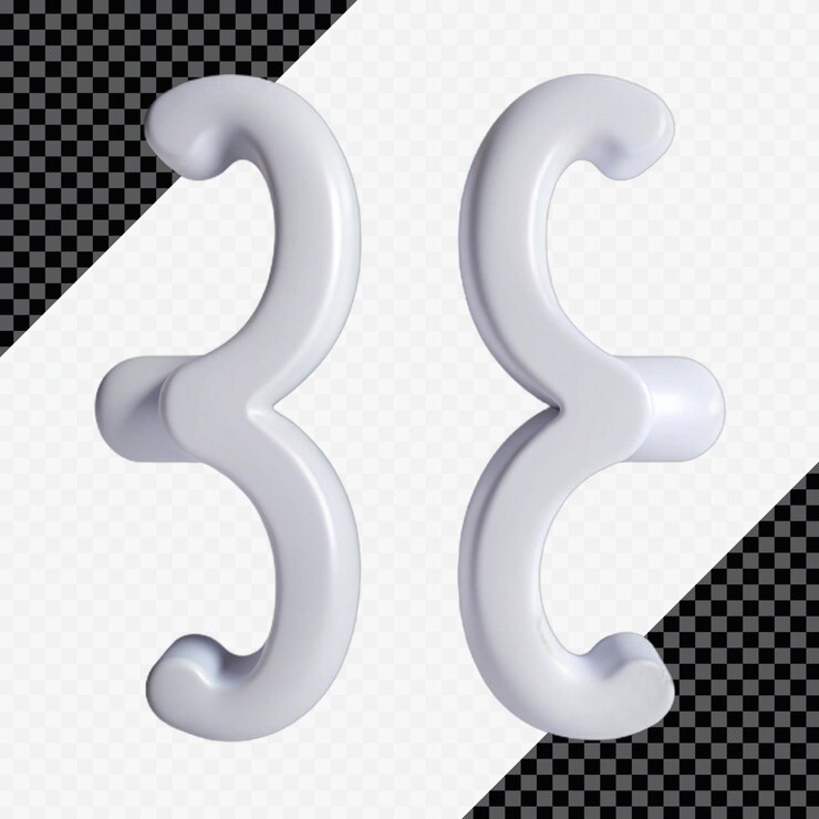 PSD paréntesis rizados blancos 3d aislados en un fondo transparente