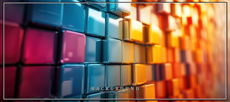 PSD parete di cubo astratto 3d colorato con gradiente da blu a arancione